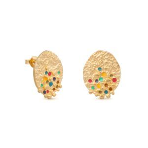 Pendientes ovales grandes dorados con esmaltes multicolor