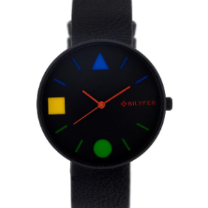 Reloj con figuras geométricas. Esfera blanca o negra