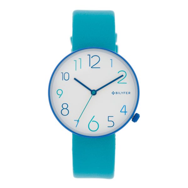 Reloj números-colores esfera blanca. Combinación azules