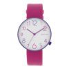 Reloj números-colores esfera blanca. Combinación rosa-morado