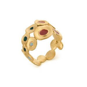 Anillo círculos esmaltes colores. Latón bañado en oro. Joi Dar´t. Talla 16