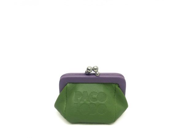 Mini monedero piel boquilla. Manzana-malva