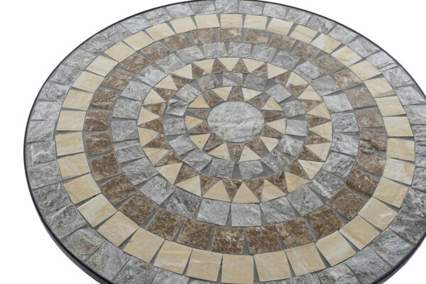 Mesa para exterior de forja y mosaico en piedra. Sol triángulos