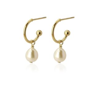 Pendientes de aro pequeños con perla natural. Dorados