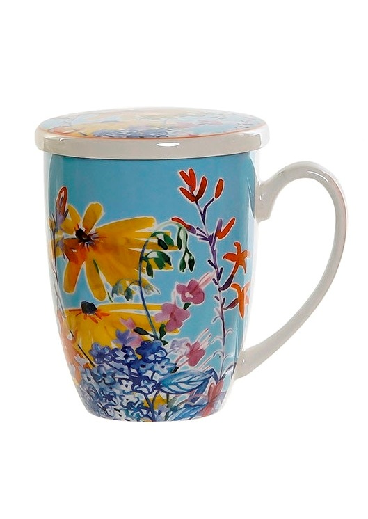 Mug de porcelana multicolor con filtro y tapa para infusiones - Pope