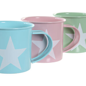 Mug de metal con asa y estrella pintada en blanco