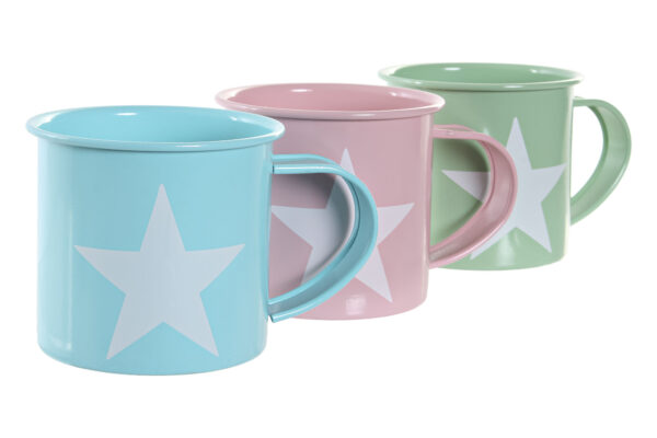 Mug de metal con asa y estrella pintada en blanco