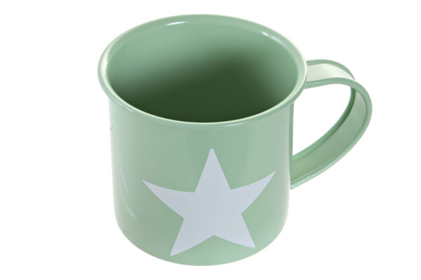 Mug de metal con asa y estrella pintada en blanco - Imagen 2