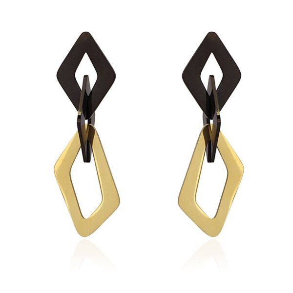 Pendientes tres eslabones irregulares en acero de Anartxy. Oro-negro
