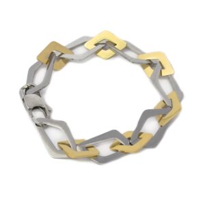 Pulsera acero eslabones irregulares de Anartxy. Plata-oro
