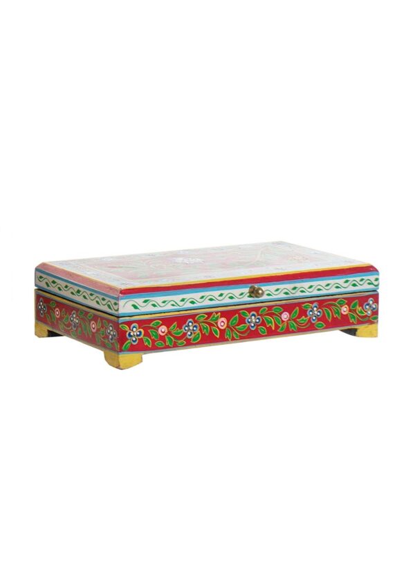 Caja de madera mango pintada a mano en India. Tamaño pequeño