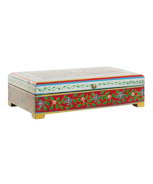 Caja de madera mango pintada a mano en India. Tamaño grande