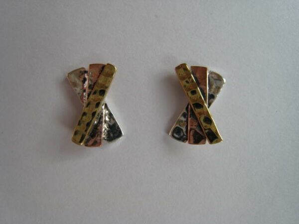 Pendientes tres barras plata bronce y cobre