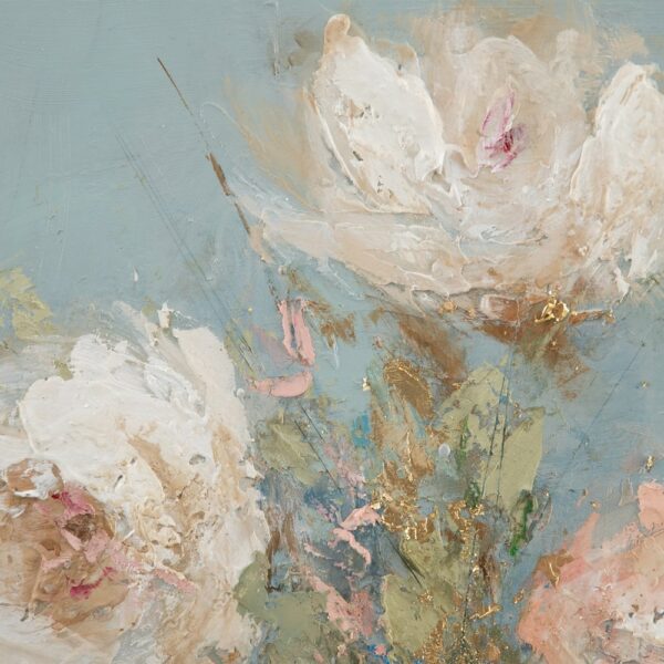 Cuadro pintura sobre lienzo jarrón con flores. Detalle flores