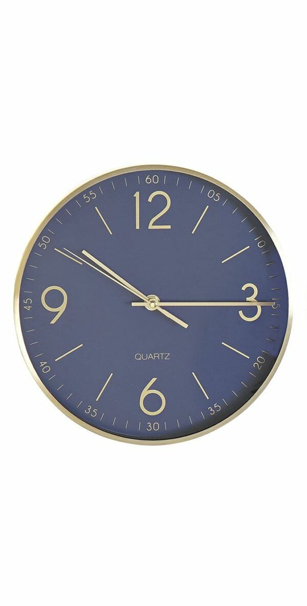 Reloj pared aluminio dorado y esfera de color. Azul
