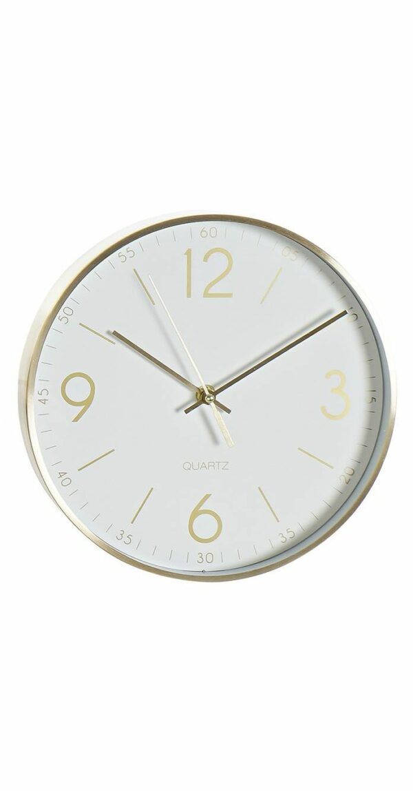 Reloj pared aluminio dorado y esfera de color. Blanco