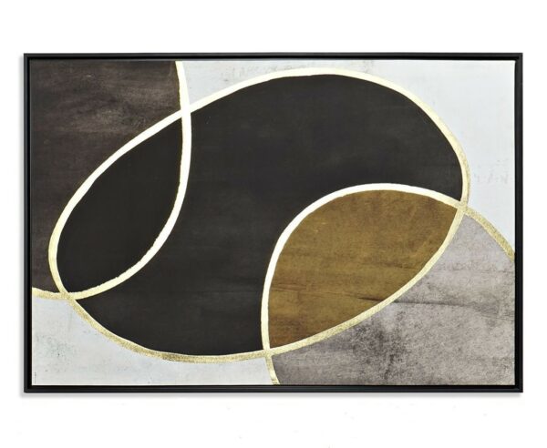 Cuadro abstracto enmarcado en blanco negro beige y dorado. Versión circular