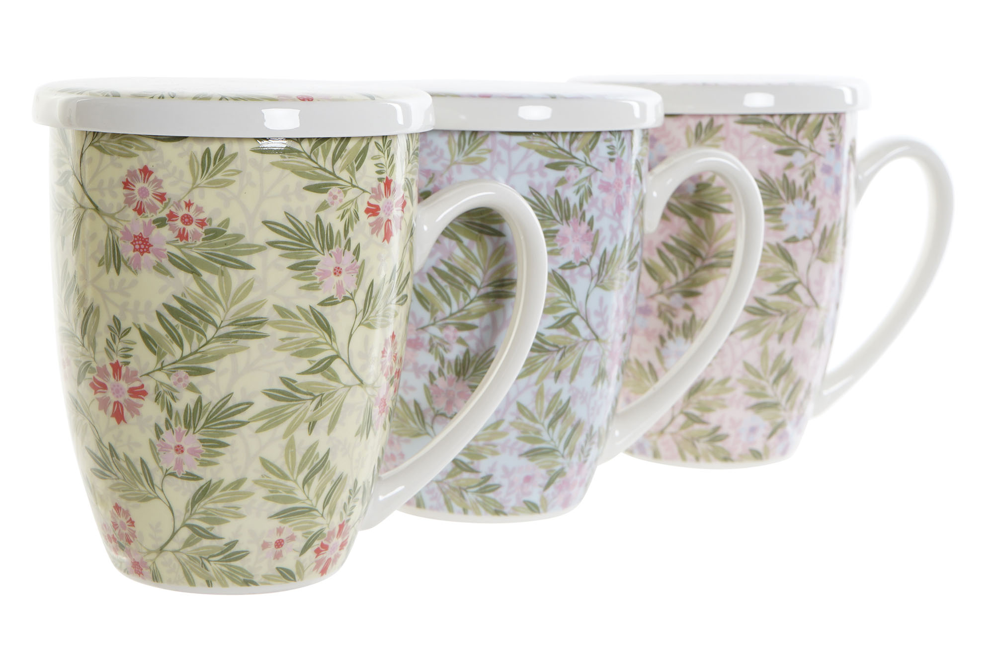 Mug de porcelana flores y hojas con filtro y tapa para infusiones - Pope Mug de porcelana flores y hojas con filtro y tapa para infusiones - Pope