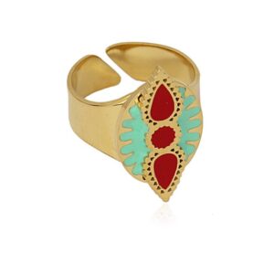 Anillo escudo con esmalte turquesa y rojo de Anartxy