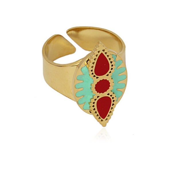 Anillo escudo con esmalte turquesa y rojo de Anartxy