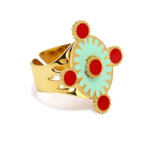 Anillo diana con esmalte turquesa y rojo de Anartxy