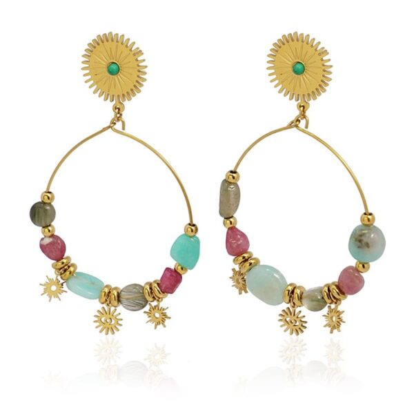 Pendientes aro colgantes con piedras multicolor de Anartxy. Otra vista
