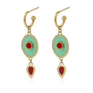 Pendientes aro pequeños con esmalte turquesa y rojo de Anartxy