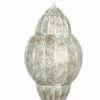 Lámpara farol metal troquelado acabado blanco dorado. Apagada