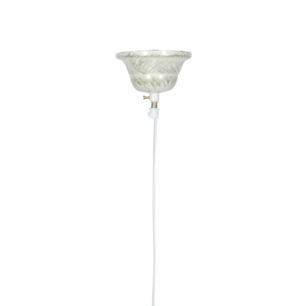 Lámpara farol metal troquelado acabado blanco dorado. Detalle del embellecedor tapa cables