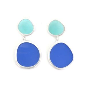 Pendientes colgantes grandes transparentes bicolor de tropic art. Celeste-azul