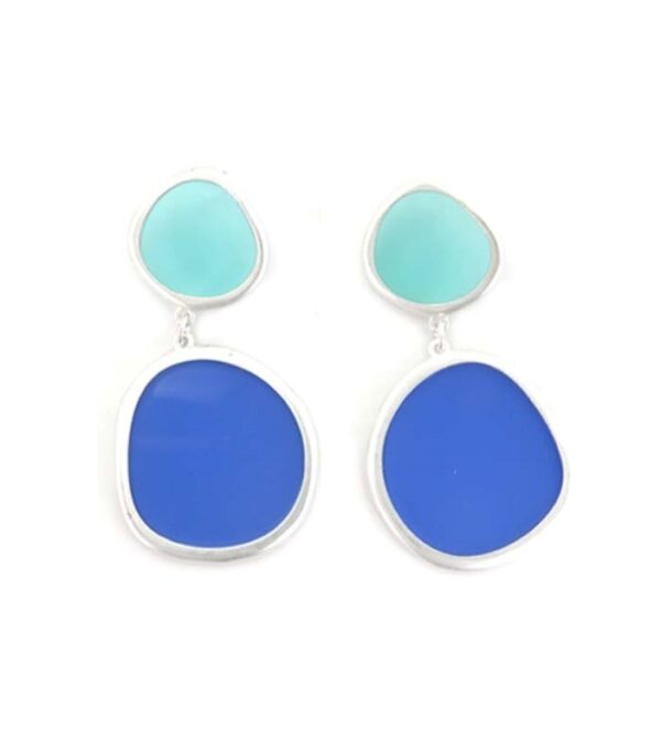 Pendientes colgantes grandes transparentes bicolor de tropic art. Celeste-azul
