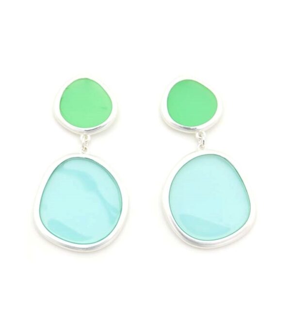 Pendientes colgantes grandes transparentes bicolor de tropic art. Verde-celeste