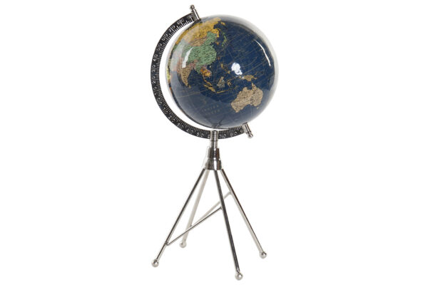 Globo terráqueo con trípode metálico. Azul