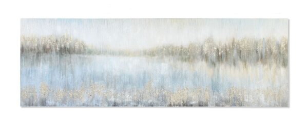 Cuadro lienzo lago abstracto de 150 por 50 cms. Sin casas