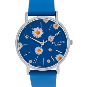 Reloj con margaritas caja 36mm sumergible Bilyfer. Azul