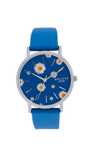 Reloj con margaritas caja 36mm sumergible Bilyfer. Azul