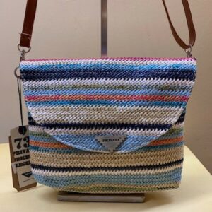 Bolso tejido natural rayas multicolor. Azul