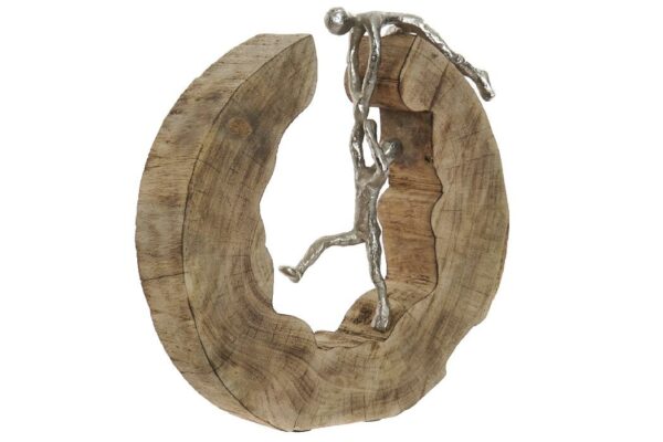 Figura decorativa "Ayuda" madera y aluminio. Vista desde el lado
