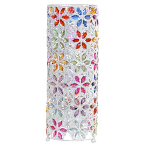 Lámpara cilíndrica metal blanco acrilicos multicolor. Apagada