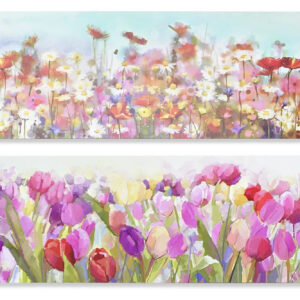 Cuadro lienzo con impresión multicolor de flores. Las dos versiones