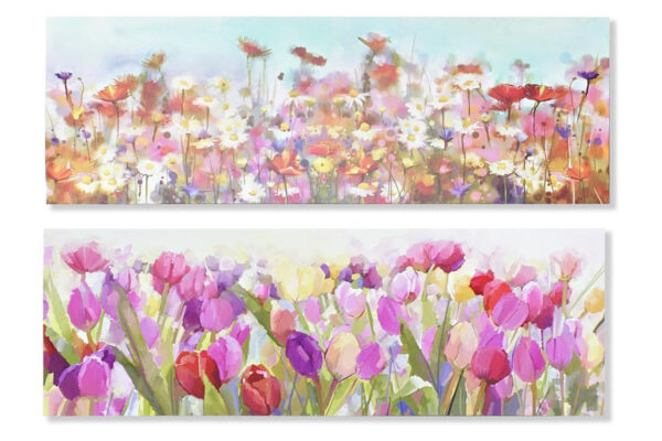 Cuadro lienzo con impresión multicolor de flores. Las dos versiones