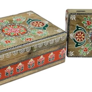 Caja madera pintura flores. Dos tamaños
