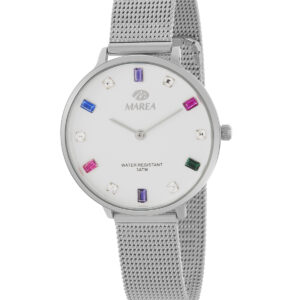 Vista total, esfera blanca, brazalete de acero inoxidable