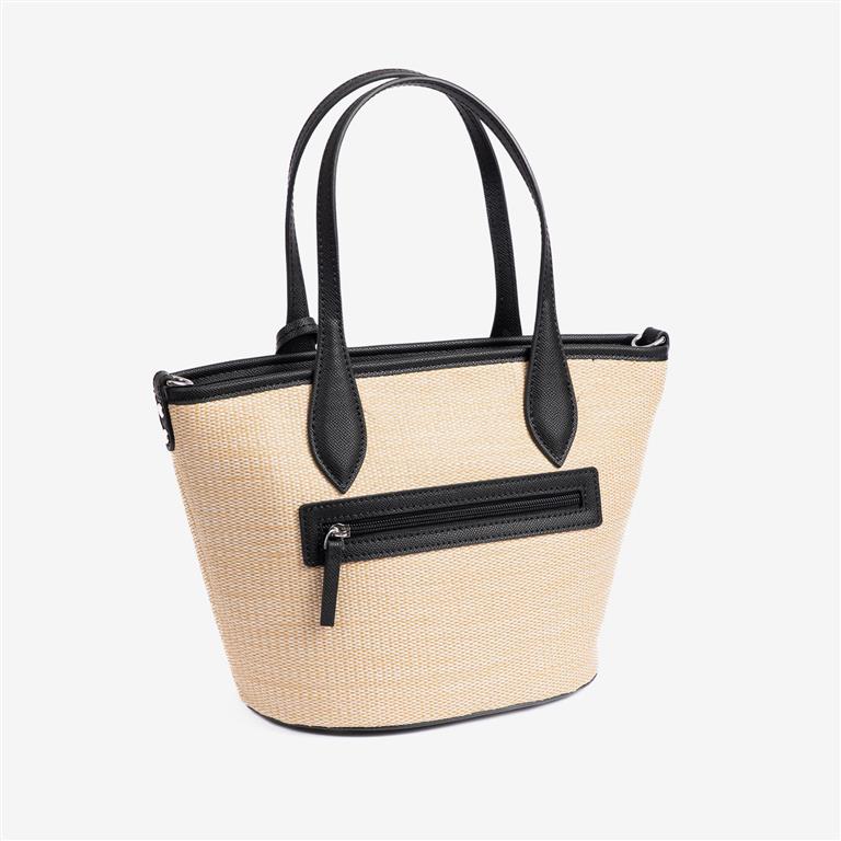 En negro, parte posterior. Se aprecia el bolsillo exterior con cremallera