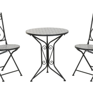 Vista del conjunto de la mesa y dos sillas plegables